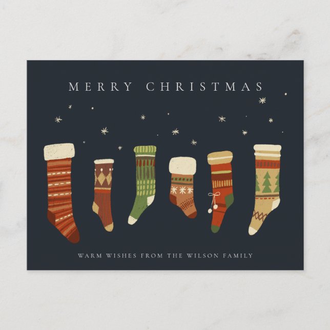 CARTES POUR FÊTES ANNUELLES NAVY PASTEL RED GREEN STAR CHIRSTMAS STOCKINGS (Devant)