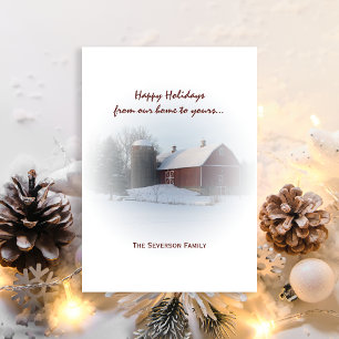 Cartes Pour Fêtes Annuelles Neige couverte Grange rouge et Silo Joyeuses vacan