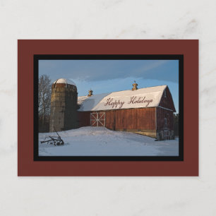 Cartes Pour Fêtes Annuelles Neige couverte Grange Rouge Joyeuses vacances