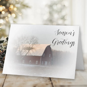 Cartes Pour Fêtes Annuelles Neige couverte Rouge Pays Grange Entreprise Noël