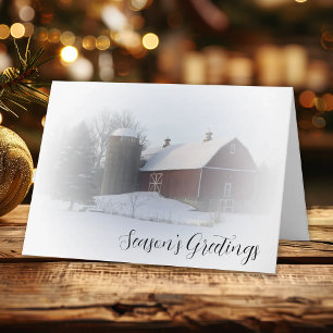 Cartes Pour Fêtes Annuelles Neige couverte Rouge Pays Grange Entreprise Noël