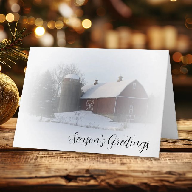 Cartes Pour Fêtes Annuelles Neige couverte Rouge Pays Grange Entreprise Noël (Créateur téléchargé)