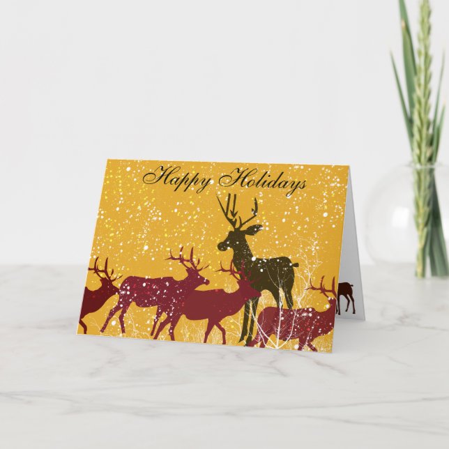 Cartes Pour Fêtes Annuelles Neige de forêt d'hiver de cerfs communs première (Devant)