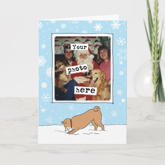 Cartes Pour Fêtes Annuelles Neige hivernale de mignonne Shiba Inu | Votre phot (Devant)