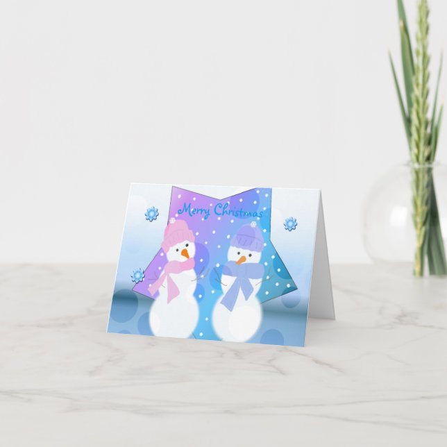 Cartes Pour Fêtes Annuelles Neige rose et bleu (Devant)