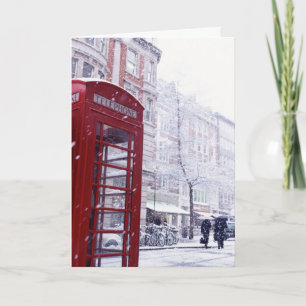 Cartes Pour Fêtes Annuelles Neige tombant sur la boîte téléphonique rouge