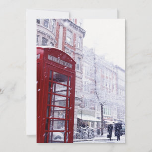Cartes Pour Fêtes Annuelles Neige tombant sur la boîte téléphonique rouge