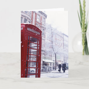 Cartes Pour Fêtes Annuelles Neige tombant sur la boîte téléphonique rouge