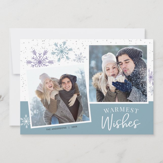 Cartes Pour Fêtes Annuelles Neige violet bleu 2 Photos Noël (Devant)