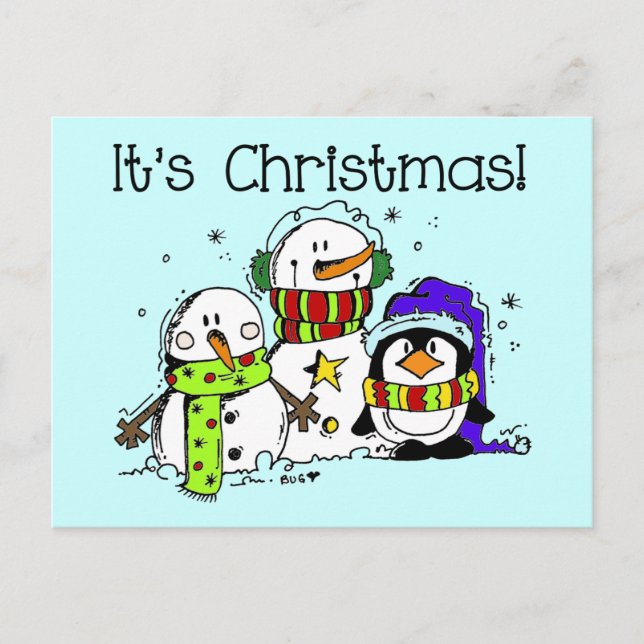 Cartes Pour Fêtes Annuelles Neiges et pingouins C'est Noël (Devant)