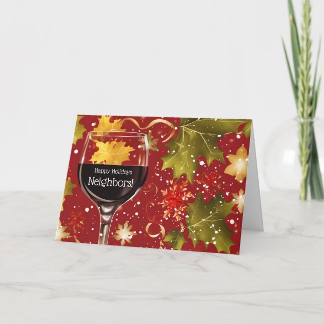 Cartes Pour Fêtes Annuelles Neighbors Happy Holidays Wishes with Wine  (Devant)