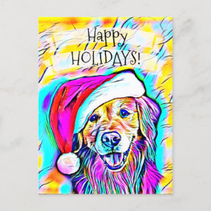 Cartes Pour Fêtes Annuelles Neon Bright Colonnes Noël Golden Retriever Art
