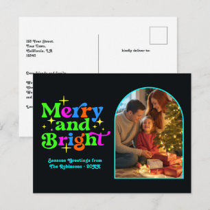 Cartes Pour Fêtes Annuelles Neon Disco Merry et Bright Retro Noël