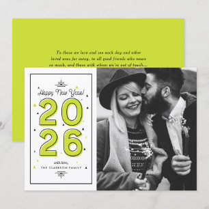Cartes Pour Fêtes Annuelles Neon Green Typographie géométrique 2025 Nouvel An