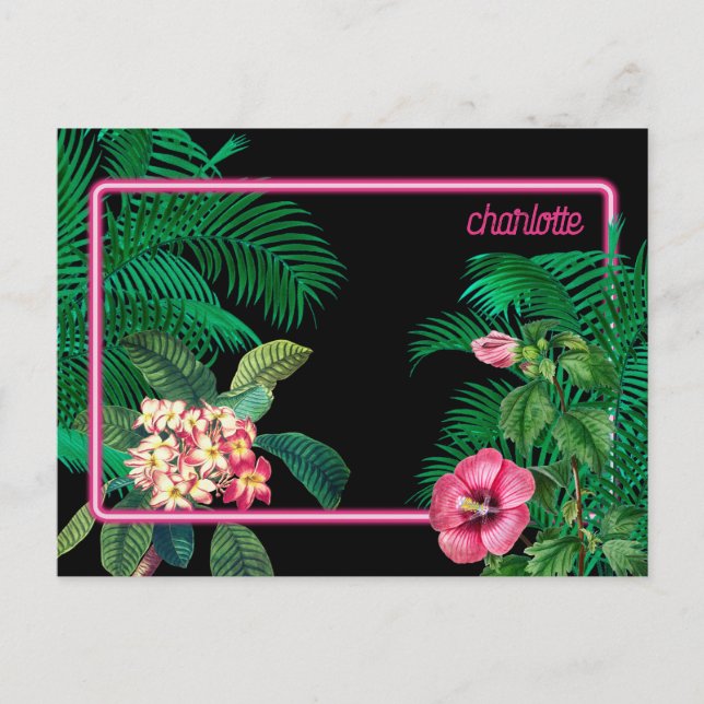 Cartes Pour Fêtes Annuelles Neon Pink Tropical Botanical Monogram (Devant)
