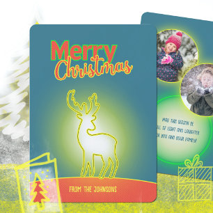 Cartes Pour Fêtes Annuelles Neon Pop Art Reindeer Multi-Photo Design de Noël