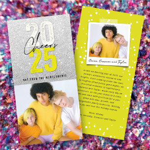 Cartes Pour Fêtes Annuelles Neon Yellow Cheers 2025 Parties scintillant Nouvel