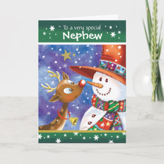 Cartes Pour Fêtes Annuelles Nephew, Cute Reindeer et Snowman
