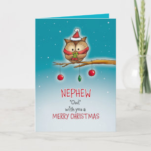 Cartes Pour Fêtes Annuelles Nephew, owl wish you a Merry Christmas