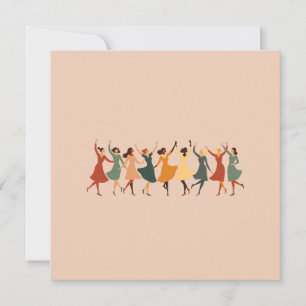 Cartes Pour Fêtes Annuelles Neuf Dames Dansant Découpage Rétro Milieu de Siècl