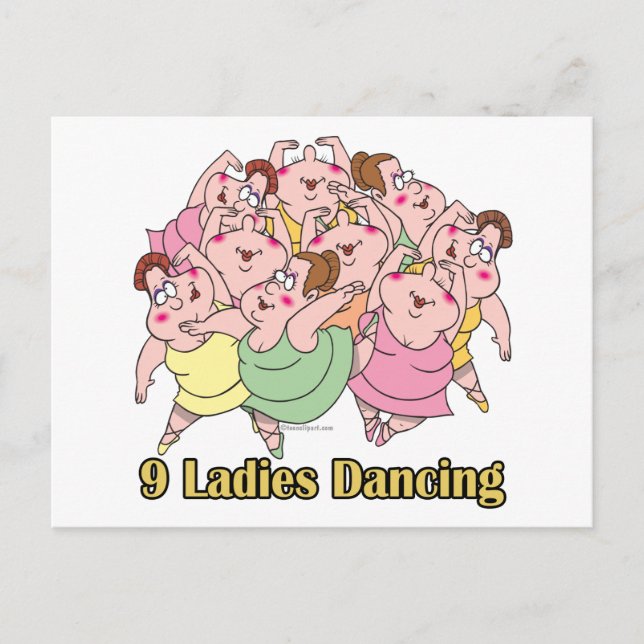 Cartes Pour Fêtes Annuelles neuf dames dansant le neuvième jour de noël (Devant)