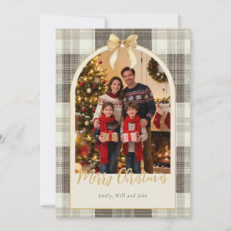 Cartes Pour Fêtes Annuelles Neutral Tartan Bow Christmas One Photo