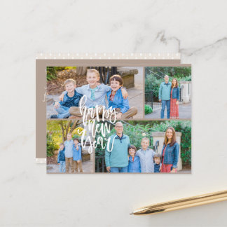 Cartes Pour Fêtes Annuelles Neutre Moderne Minimaliste Quatre-Photo Nouvel An