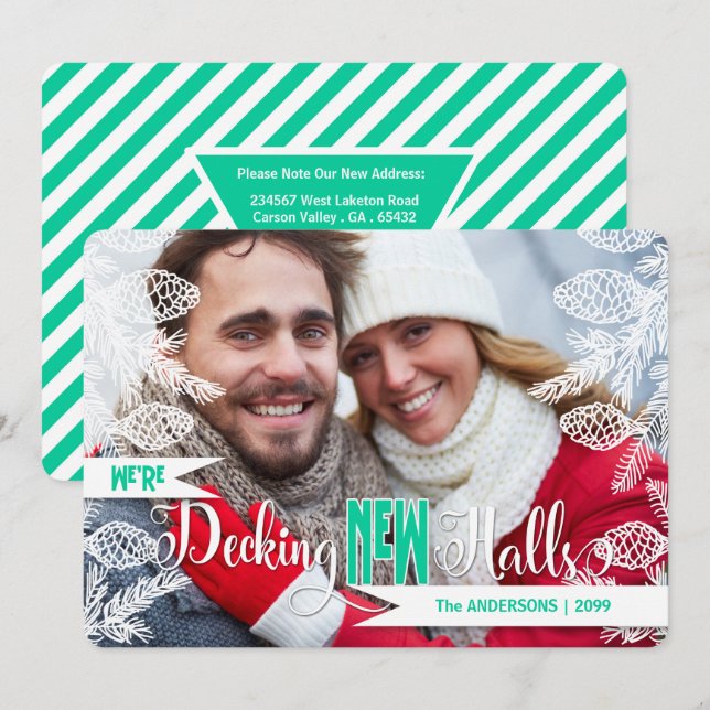 Cartes Pour Fêtes Annuelles New Address Holiday Decking NEW Halls (Devant / Derrière)