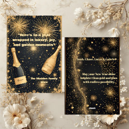 Cartes Pour Fêtes Annuelles New Year Midnight Gold Champagne Fountain Glimmers