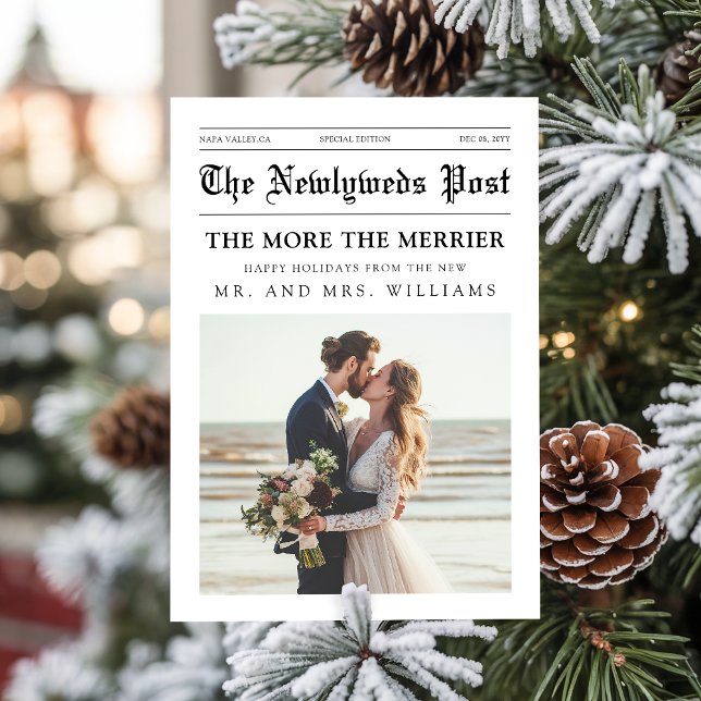Cartes Pour Fêtes Annuelles Newspaper Mr & Mrs Newlywed Couple Photo Christmas (Créateur téléchargé)