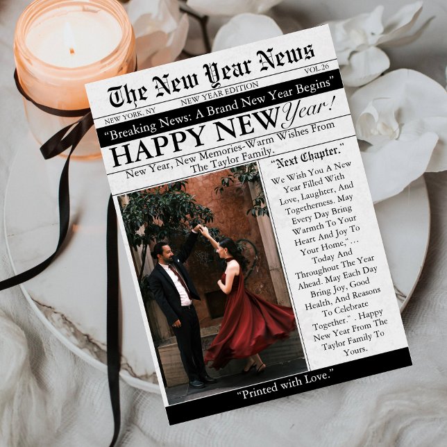 Cartes Pour Fêtes Annuelles Newspaper Unique Fun Photo 2026 Happy New Year  (Créateur téléchargé)