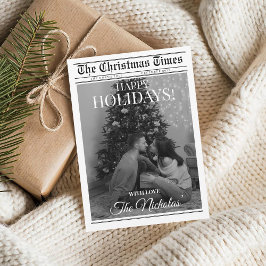 Cartes Pour Fêtes Annuelles Newspaper What A Year Black White Photo Christmas