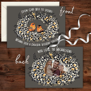 Cartes Pour Fêtes Annuelles Nid d'oiseau de style rustique gris vintage pour p