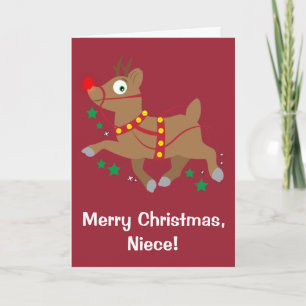 Cartes Pour Fêtes Annuelles Niece Christmas with Red-Nosed Reindeer