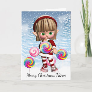 Cartes Pour Fêtes Annuelles Nièce petit Elf avec les bruits et la neige de