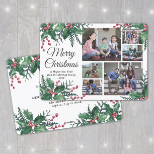Cartes Pour Fêtes Annuelles N'Importe Quel Texte Noël Holly & Berries 6 Photo 