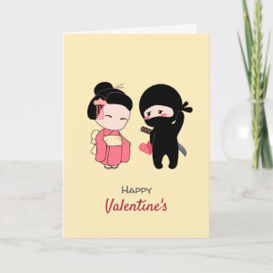Cartes Pour Fêtes Annuelles Ninja et Geisha Bonne Saint Valentin sur Jaune