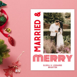 Cartes Pour Fêtes Annuelles Noces rouges Mariés & Joyeux