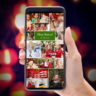 Cartes Pour Fêtes Annuelles Noël 14 Photo Collage Vert E-mail numérique
