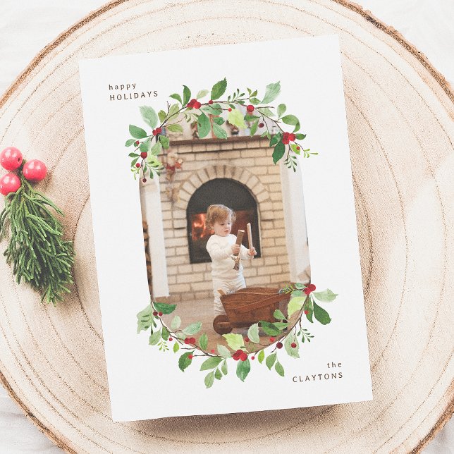 Cartes Pour Fêtes Annuelles Noël 1 Photo Arch & Elégante Botanique d'hiver (Créateur téléchargé)