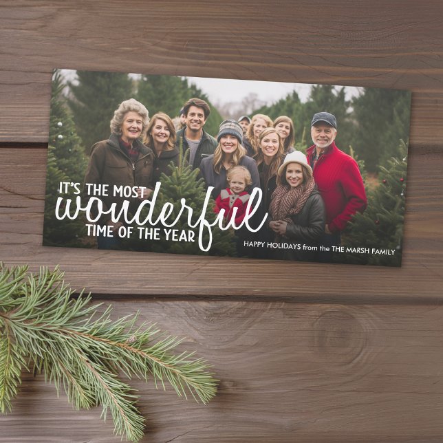 Cartes Pour Fêtes Annuelles Noël 1 photo horizontale ou panoramique - Merveill (Add 1 photo to this classic photo card that can be printed or sent out to friends and family.)