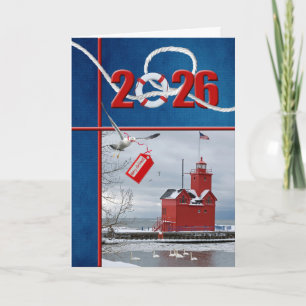 Cartes Pour Fêtes Annuelles Noël 2026 Grand Phare Rouge du Michigan