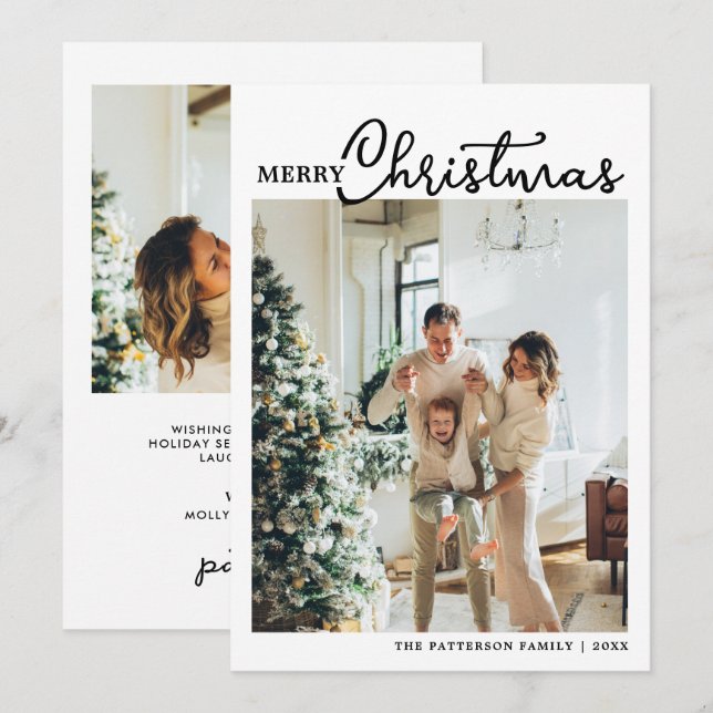 Cartes Pour Fêtes Annuelles Noël 2 Photo Script de calligraphie tendance (Devant / Derrière)
