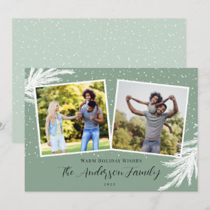 Cartes Pour Fêtes Annuelles Noël 2 Photos Script Neige Vert