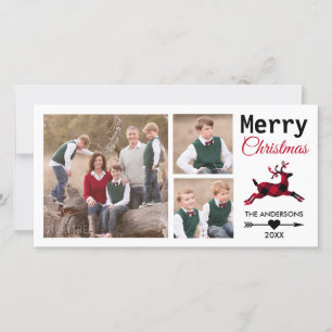 Cartes Pour Fêtes Annuelles Noël 3 Famille Photo Red Plaid Reinder