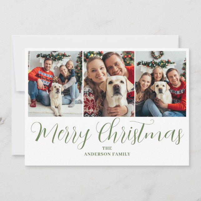Cartes Pour Fêtes Annuelles Noël 3 Photo Typographie verte (Devant)