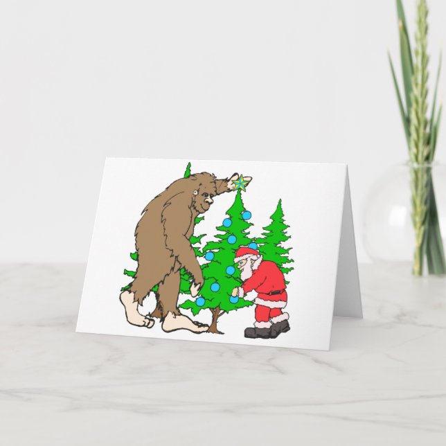 Cartes Pour Fêtes Annuelles Noël à Bigfoot et Père Noël (Devant)