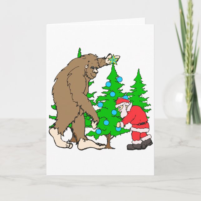 Cartes Pour Fêtes Annuelles Noël à Bigfoot et Père Noël (Devant)