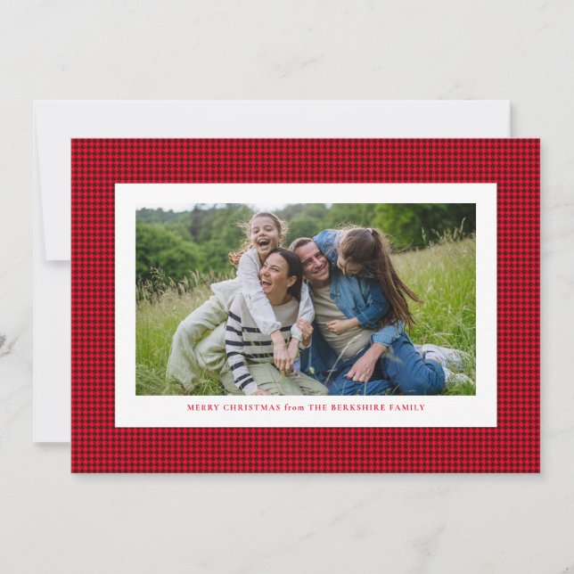Cartes Pour Fêtes Annuelles Noël à cadre rouge Houndstooth (Devant)