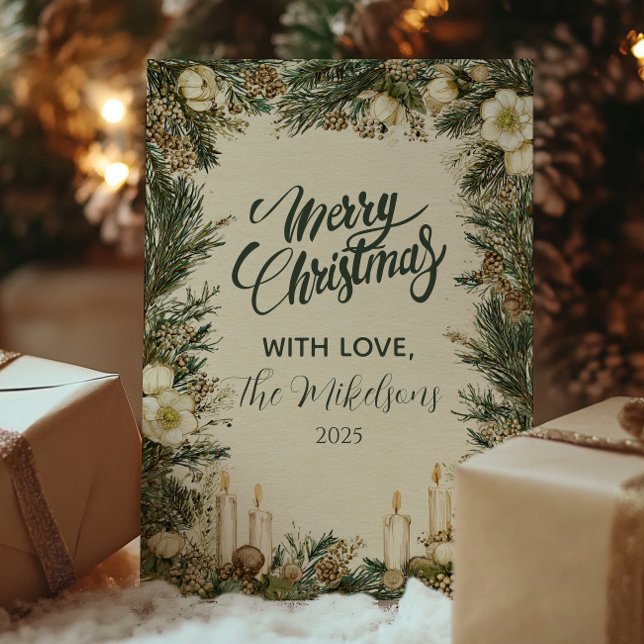 Cartes Pour Fêtes Annuelles Noël à la bougie de pin rustique (Créateur téléchargé)